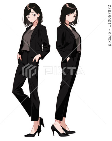 スーツ姿の女性の色々なバリエーションのイラスト（AI生成画像） 110067872