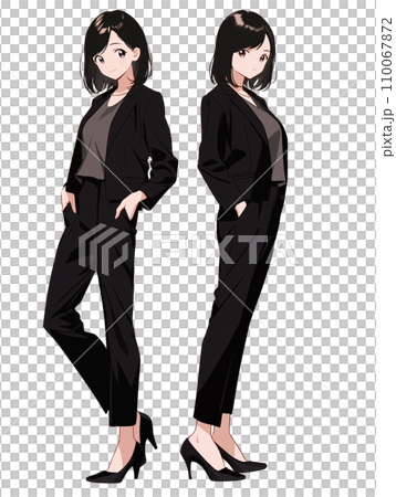 スーツ姿の女性の色々なバリエーションのイラスト（AI生成画像） 110067872
