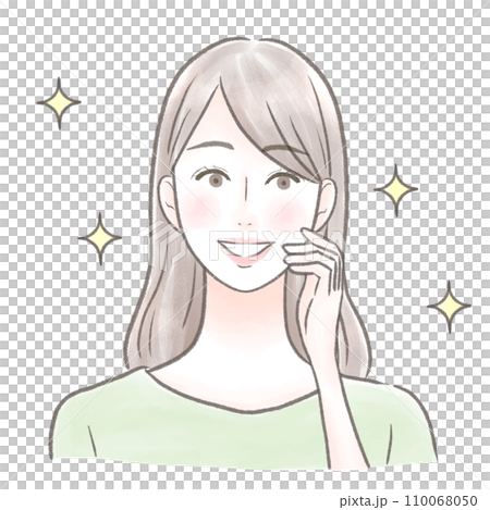 一個女人用手摀住嘴，露出牙齒，感到很高興 110068050