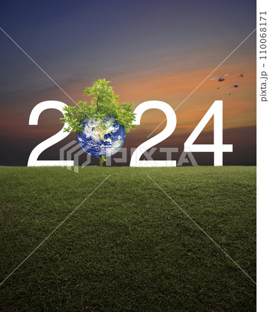 Happy new year 2024 ecological cover, Save the earth concept, Elements of this image furnished by NASA Happy new year 2024 ecological cover, Save the earth concept, Elements of this image furnished by NASA 110068171