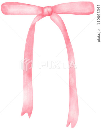 Pink Coquette ribbon bow watercolor hand drawn illustration Pink Coquette ribbon bow watercolor hand drawn illustration 110068345