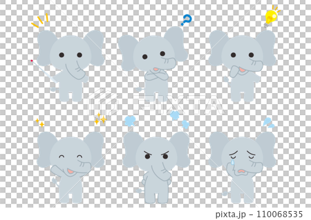 Illustration set of cute elephants with various expressions and poses Variations Vector White background Full body 110068535