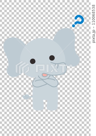 Illustration of a cute elephant tilting its head in doubt, whole body, white background, vector clip art 110068538