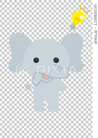 Illustration of a cute elephant with an idea, whole body, white background, vector clip art 110068539