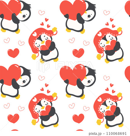 Love pattern seamless with Cute baby penguins Valentine with heart,  animal cartoon drawing illustration. Love pattern seamless with Cute baby penguins Valentine with heart,  animal cartoon drawing illustration. 110068691