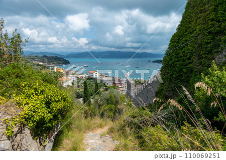 Italy, Portovenere, View of the village from Doria Castle 110069251