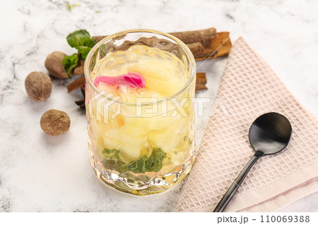 Sweet pineapple jelly with mint 110069388