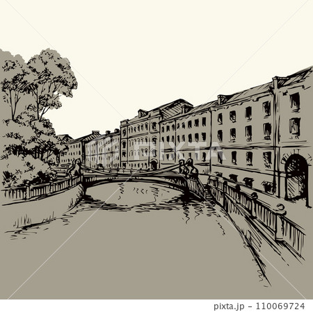 The bridge over the river in St. Petersburg. Vector drawing 110069724