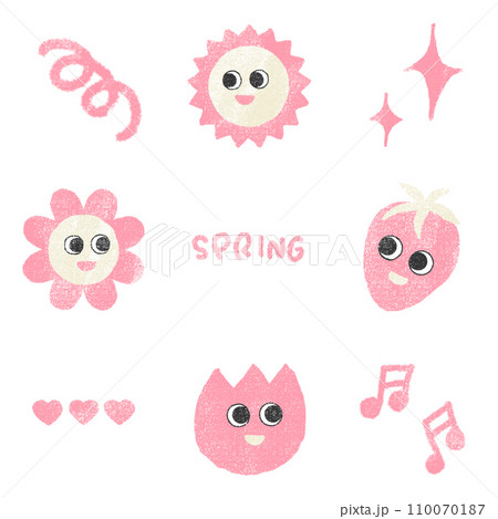 表情付きレトロな春の花のイラスト(ピンク) 表情付きレトロな春の花のイラスト(ピンク) 110070187