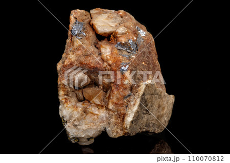 Macro of a mineral stone Boulangerite on a black background Macro of a mineral stone Boulangerite on a black background 110070812