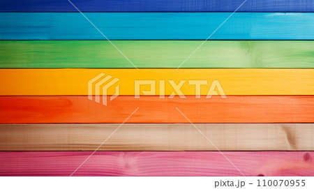 虹色　七色の明るい　ナチュラルな木目背景　AI生成画像 110070955