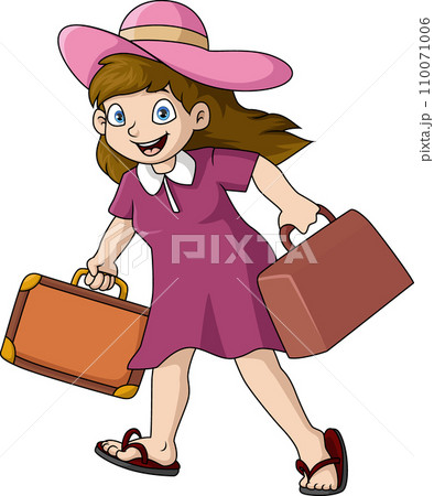 Cute girl cartoon with luggage 110071006