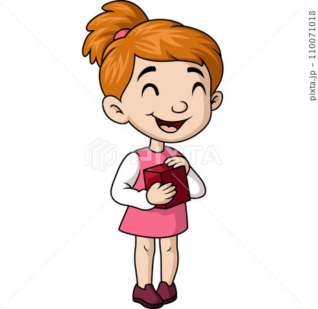 Cute little girl cartoon holding red box 110071018