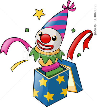 Cute clown head cartoon coming out of the box 110071020