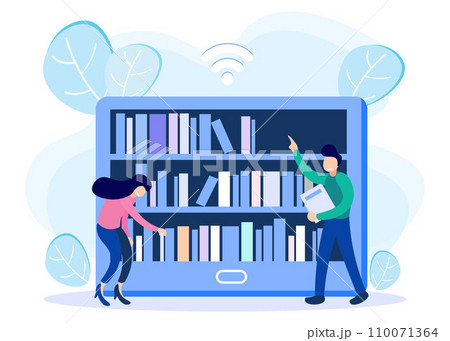 Illustration vector graphic cartoon character of online library 110071364