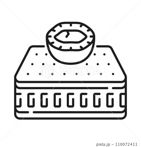Coconut orthopedic mattress coir mat material and cotton outline icon. Vector mattress with memory layers, cover of bed with breathable properties Coconut orthopedic mattress coir mat material and cotton outline icon. Vector mattress with memory layers, cover of bed with breathable properties 110072411