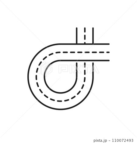 Road line icon, highway interchange or traffic street turn, vector pictogram of transport lane. Roadway or freeway path with round turn, traffic interchange linear icon for city navigation or roadsign Road line icon, highway interchange or traffic street turn, vector pictogram of transport lane. Roadway or freeway path with round turn, traffic interchange linear icon for city navigation or roadsign 110072493