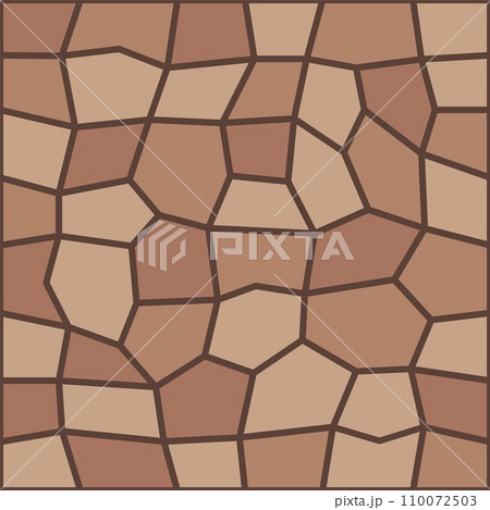 Brown pavement top view pattern, street cobblestone, garden sidewalk tile. Vector seamless background with intricate interlocked paving geometric bricks, pebble or blocks for patio and outdoor space Brown pavement top view pattern, street cobblestone, garden sidewalk tile. Vector seamless background with intricate interlocked paving geometric bricks, pebble or blocks for patio and outdoor space 110072503