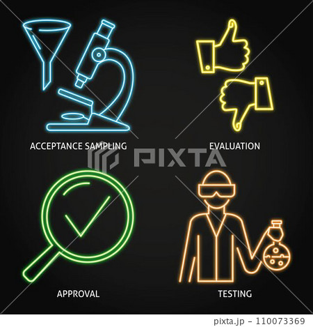 Production control and lab testing neon icon set 110073369