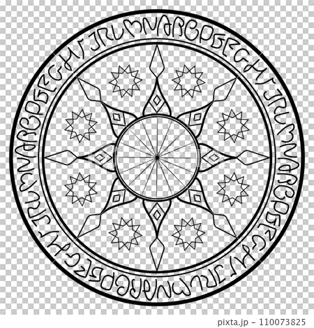 Magic circle of snowflakes, otherworldly handwritten letters 110073825