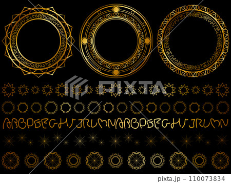 魔法陣の飾り罫セット6　ゴールド 110073834