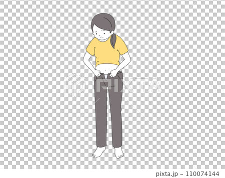 A woman who has trouble closing her pants A woman who has trouble closing her pants 110074144