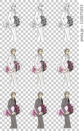 一個拿著一束花的男人的插圖集 110075853