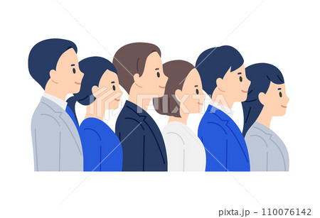 右を見上げて並ぶビジネスパーソン男女のセット【人物ベクターイラスト素材】 110076142