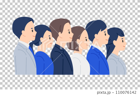 右を見上げて並ぶビジネスパーソン男女のセット【人物ベクターイラスト素材】 110076142