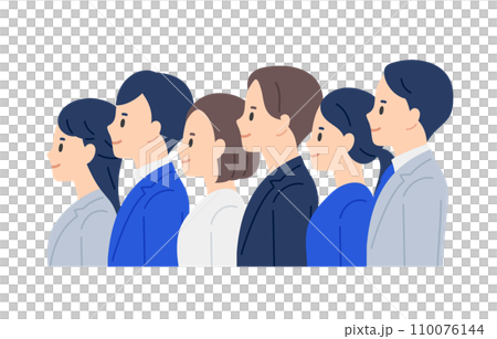 一組商務人士和男士排隊向左看【人物矢量圖素材】 110076144