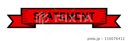 Ribbon label banner with word statement in red color on white background 110076412