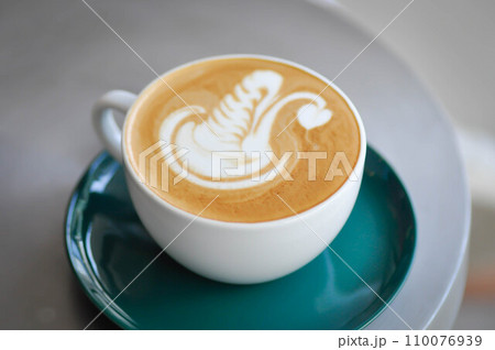 coffee or hot coffee, hot latte coffee with swan latte art coffee or hot coffee, hot latte coffee with swan latte art 110076939