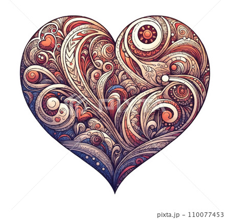 Heart for Valentine's Day. Heart in a graphic style with different patterns. Design for cards, covers, congratulations to lovers, friends, girlfriends.Generative Ai 110077453
