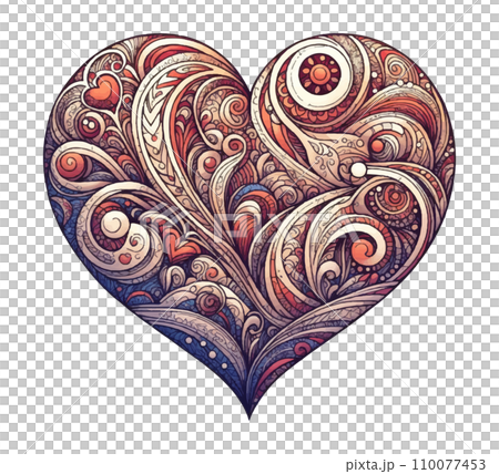 Heart for Valentine's Day. Heart in a graphic style with different patterns. Design for cards, covers, congratulations to lovers, friends, girlfriends.Generative Ai 110077453