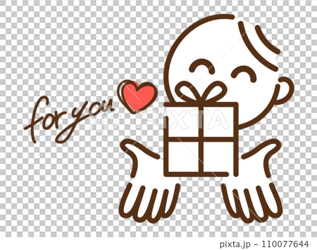 Illustration of a simple person giving a present Illustration of a simple person giving a present 110077644