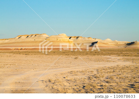 Kyzylkup area landscape, Mangystau desert. Rock strata formations 110078633