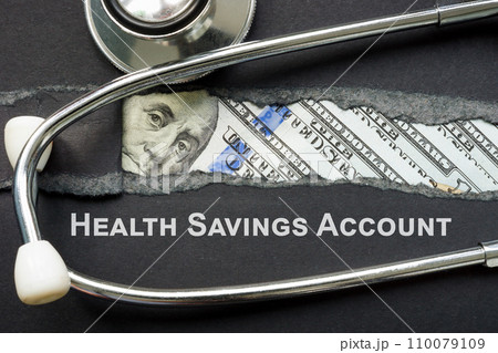 HSA health savings account sign and stethoscope. 110079109