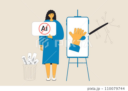 Anti artificial general intelligence. Young artist protest against working with AI 110079744