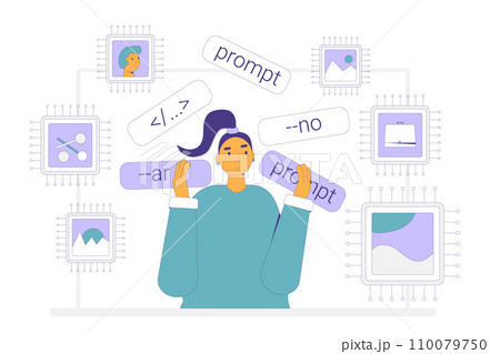 Text to image prompt engineering. Visual neuron network. Vector illustration. 110079750