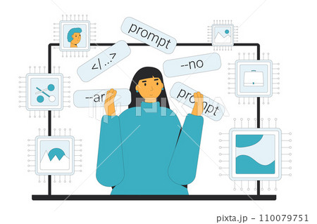 Prompt engineering. Artificial general intelligence. Vector illustration. 110079751