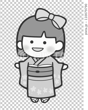 Woman in kimono [monochrome, no background] 110079790