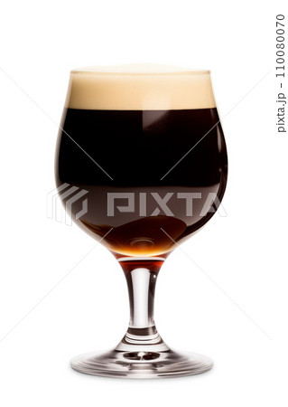 Dark Beer in a stout glass on a white background. Mugs with drink like Ipa, Pale Ale, Pilsner, Porter or Stout 110080070