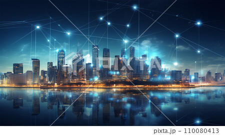 都市に浮かぶネットワークイメージ 110080413