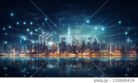 都市に浮かぶネットワークイメージ 110080414