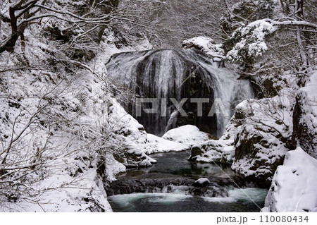 雪の中を流れる関山大滝 110080434