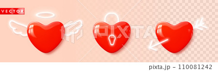 Set of glossy 3d heart icons realistic style 110081242