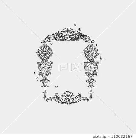 Hand drawn vector abstract outline,graphic,line vintage baroque ornament floral frame in calligraphic elegant modern style.Baroque floral vintage outline design concept.Vector antique frame isolated. Hand drawn vector abstract outline,graphic,line vintage baroque ornament floral frame in calligraphic elegant modern style.Baroque floral vintage outline design concept.Vector antique frame isolated. 110082167