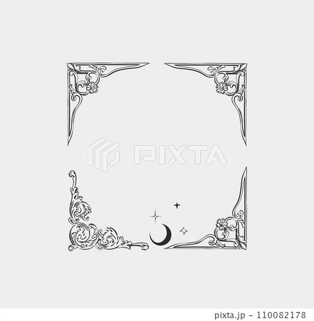 Hand drawn vector abstract outline,graphic,line vintage baroque ornament floral frame in calligraphic elegant modern style.Baroque floral vintage outline design concept.Vector antique frame isolated. Hand drawn vector abstract outline,graphic,line vintage baroque ornament floral frame in calligraphic elegant modern style.Baroque floral vintage outline design concept.Vector antique frame isolated. 110082178