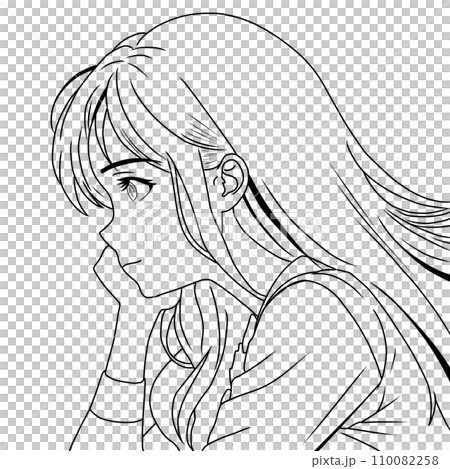 一個女孩側身看動漫人物風格的東西的線條畫插圖（AI 生成的圖像） 110082258