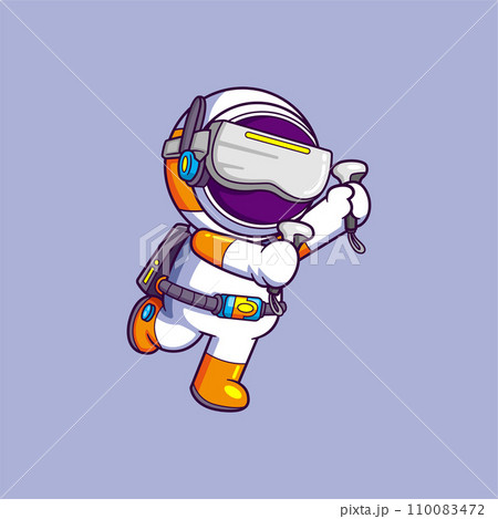 Cute Astronaut Playing Game VR In Space. Science Technology Icon Concept of illustration 110083472